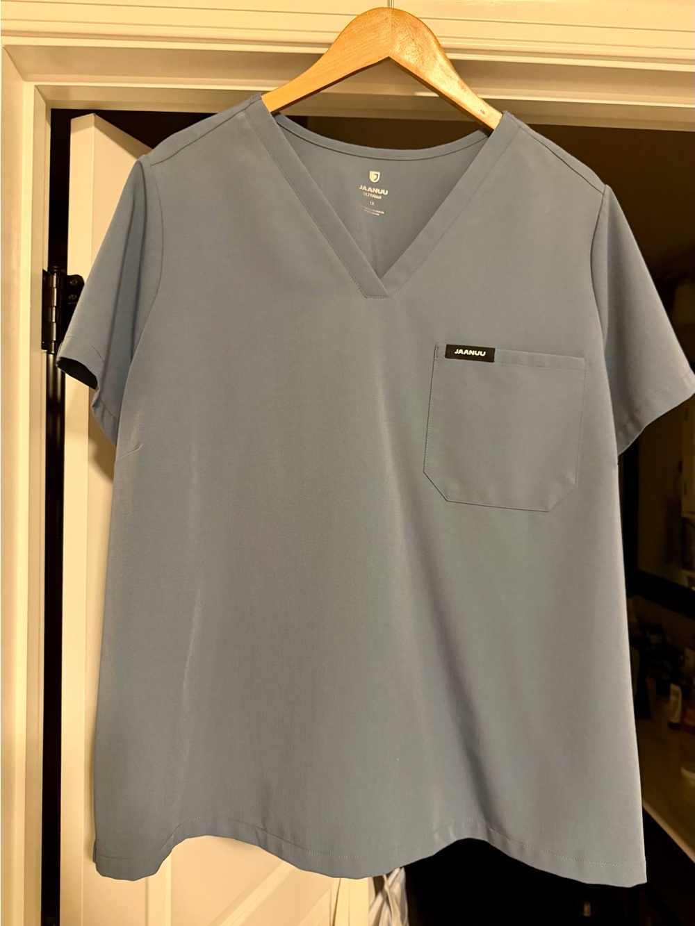 Jaanuu Women’s V-Neck Scrub Top and Pant set - Storm Blue